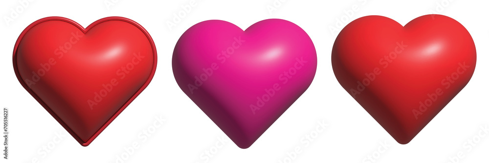 Heart shape balloons. 3D Hearts in red and pink colors.