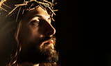 Jesus Christ with the crown of thorns. Space for text