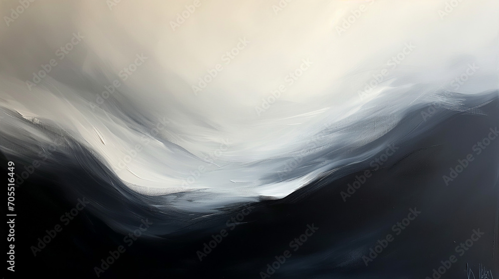Abstract Expressionist Painting Depicting Monochromatic Ocean Waves in Motion Abstract Expressionist Painting Depicting Monochromatic Ocean Waves in Motion