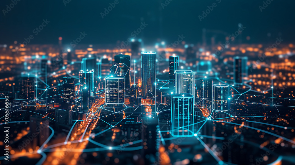 Networked Cityscape, Intricate Web of Street Lights Illuminating a Nighttime Metropolis