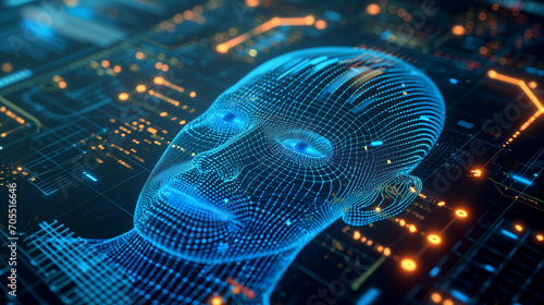 Digital Representation of Advanced Artificial Intelligence on a Futuristic Circuit Board Background