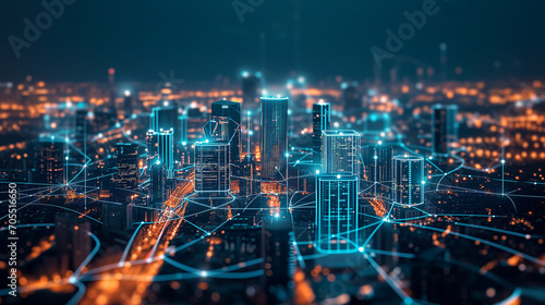 Networked Cityscape  Intricate Web of Street Lights Illuminating a Nighttime Metropolis