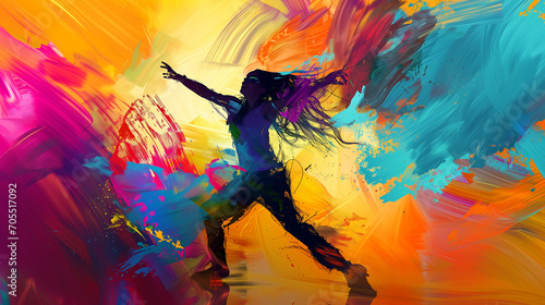 Vibrant Painting Depicting a Woman Dancing With Colorful Paint
