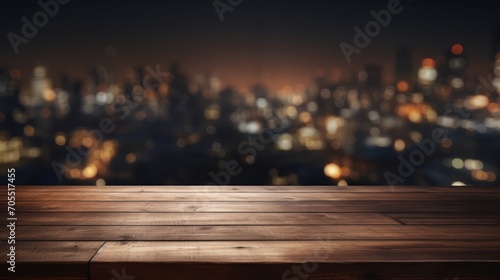 .empty table dark top with blur background of town, Advertisement, Print media, Illustration, Banner, for website, copy space, for word, template, presentation photo
