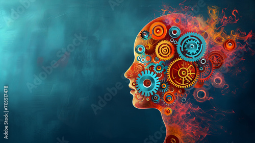 Womans Head With Gears, How the Mind Works and Processes Information photo