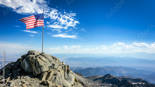 American Flag Flying High on Majestic Mountain