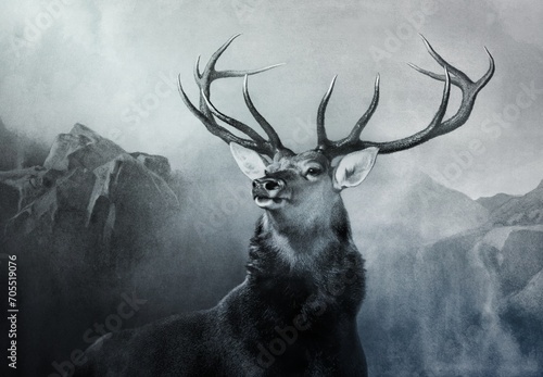 head portrait of a stag with large antlers photo