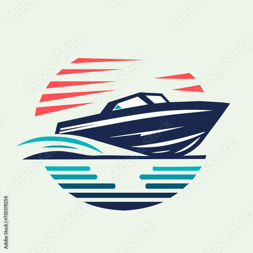 simple motorboat logo with vintage colors