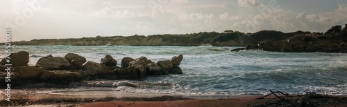 panoramic shot rocks mediterranean sea