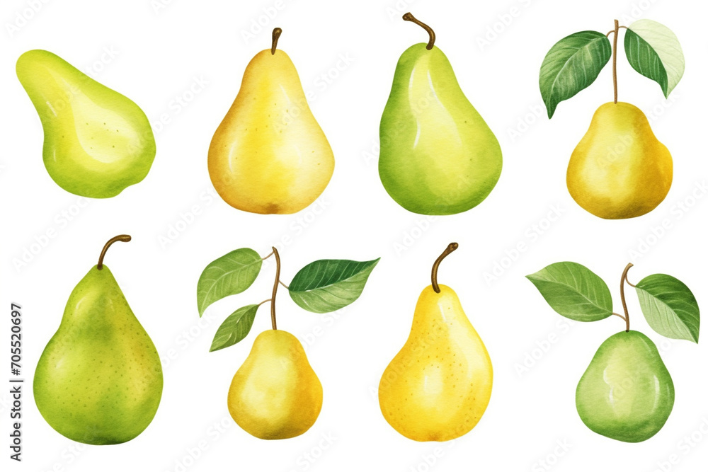 Watercolor painting Pear fruit symbols on a white background. Watercolor painting Pear fruit symbols on a white background.