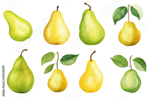 Watercolor painting Pear fruit symbols on a white background. 