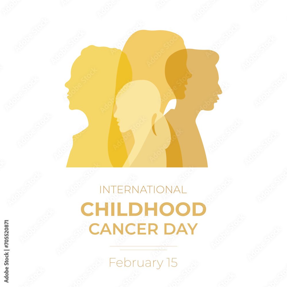 International Childhood Cancer Day (ICCD).Vector illustration with silhouettes of children standing side by side together.