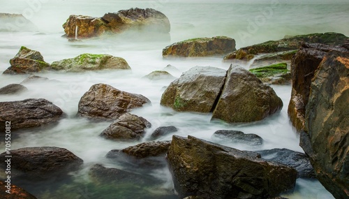 rocky coastline vung lam bay vietnam photo