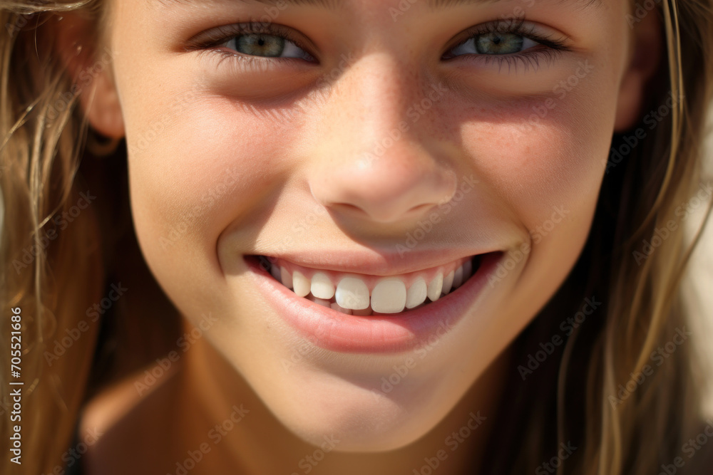 Close up portrait of a pretty smiling girl with freckles Close up portrait of a pretty smiling girl with freckles