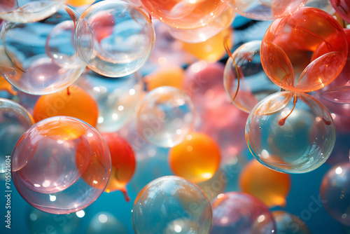Colorful balloons floating in an abstract, joyful arrangement.