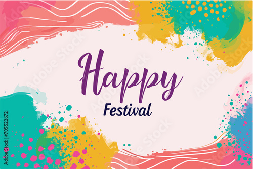 happy holi festival of colors with color background design vector, holi banner design with texts
