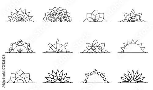 Geometric Mandala set Flower yoga symbol logo icon