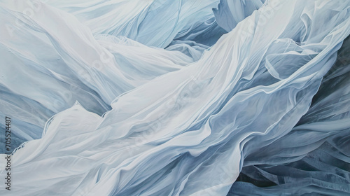 Abstract background with waves of white and blue fabric. 