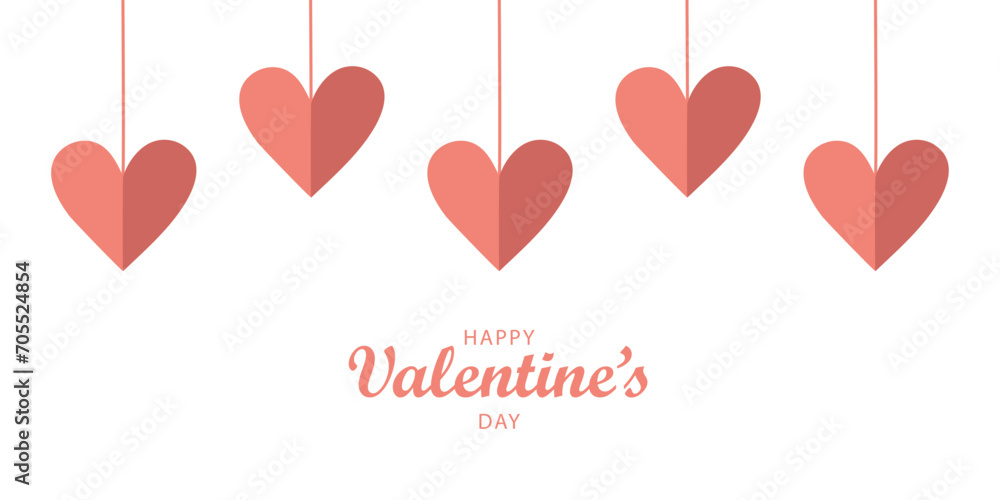 Happy Valentine's Day web banner on a white background with a pink garland of hearts, with a place for your text.