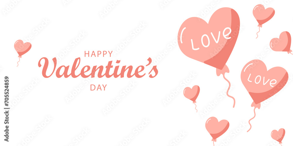 Happy Valentine's Day web banner on a white background with pink balls in the shape of a heart, with a place for text. Pink balls are flying in different directions. Happy Valentine's Day web banner on a white background with pink balls in the shape of a heart, with a place for text. Pink balls are flying in different directions.