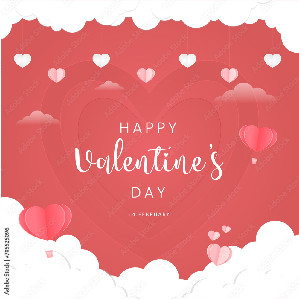Happy Valentine's day poster. Vector illustration. Papercut style. Place for text
