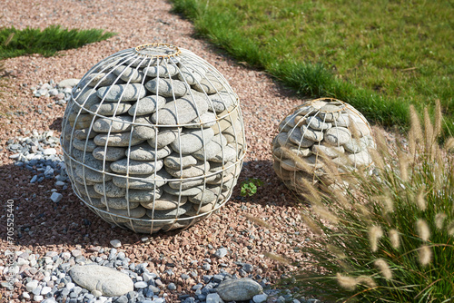 Garden design with stone balls from pebbles