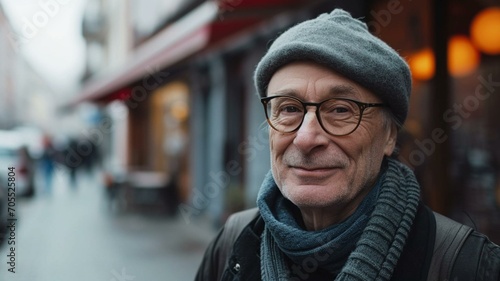 portrait of a senior man in urban street