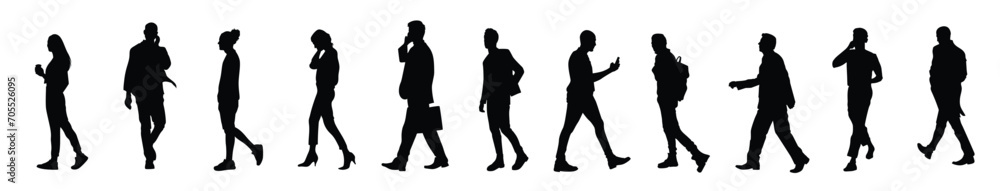 hand drawn person walking silhouette. silhouettes of people. standing business people set vector
