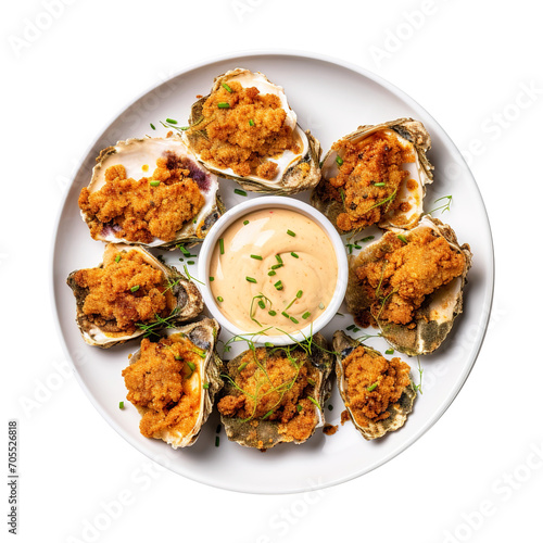 A plate of fried oysters isolated on transparent background Remove png, Clipping Path, pen tool