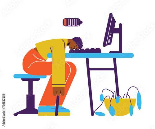 Man with anemia feel dizzy and lack of energy, flat vector illustration isolated.