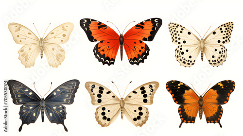 Six butterflies set on clear white background © Trendy Graphics