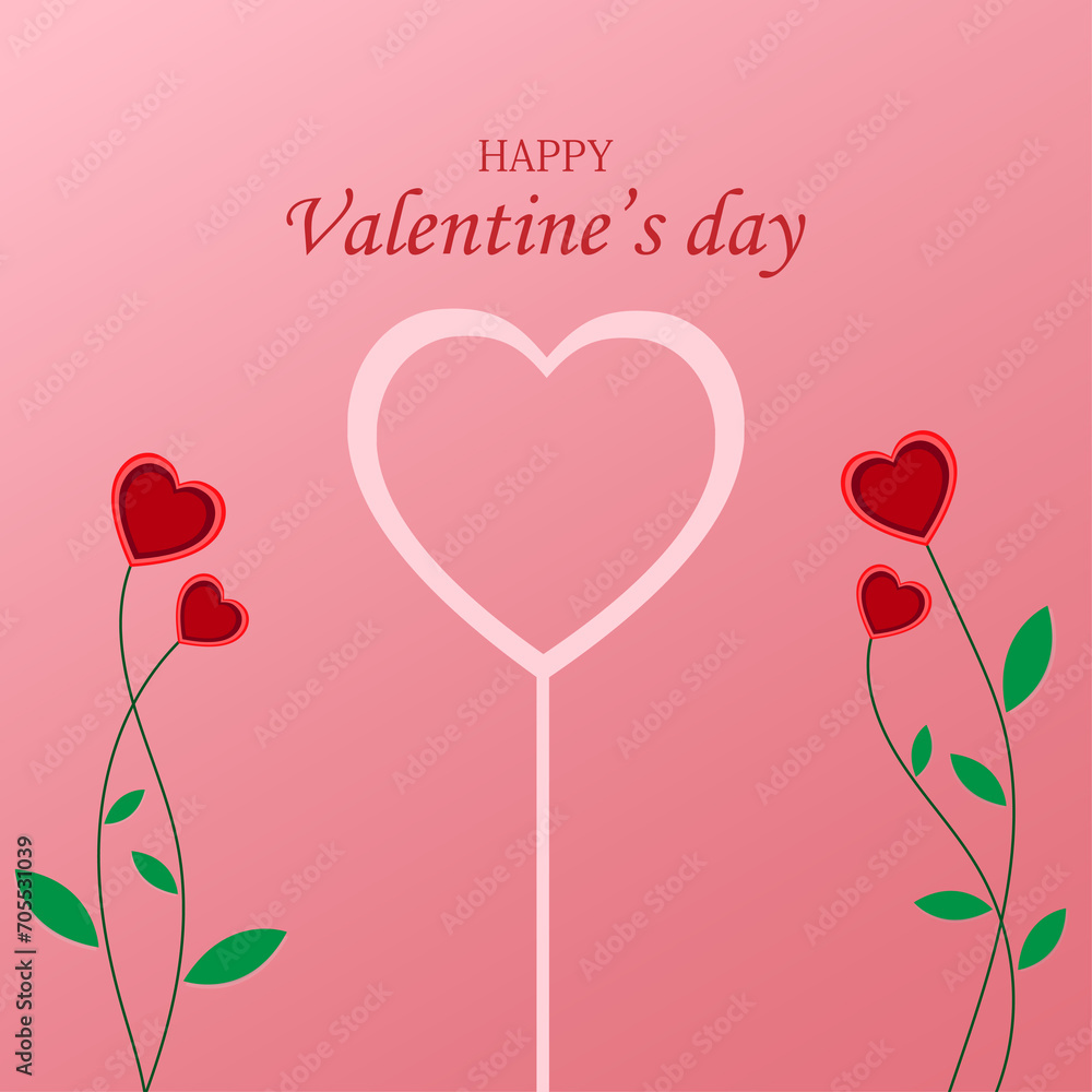 Valentine' s day Holiday Card. Heart flower paper on pink background