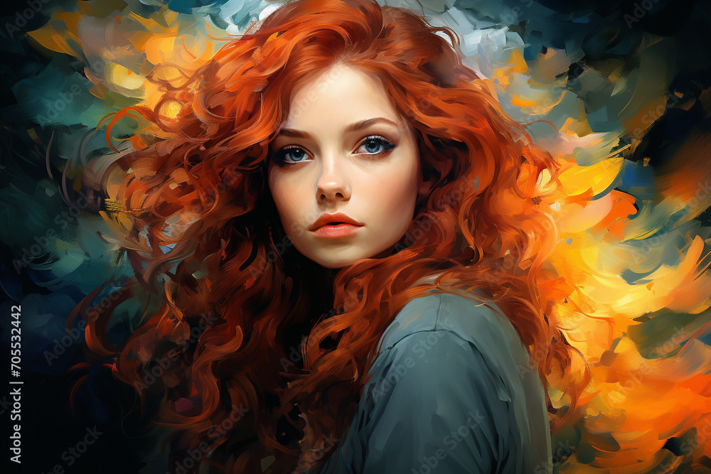 A visually stunning digital painting capturing the essence of a woman's beauty through vibrant, impressionistic brushstrokes, the wavy details of her hair and expressive features f