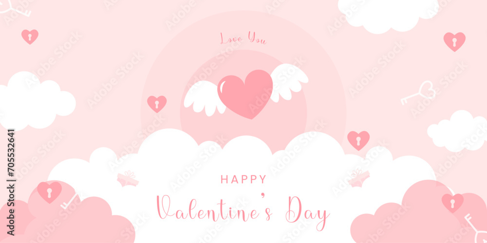 Paper cut of Happy Valentine's Day text in pastel color background for greeting card, banner, poster, headers website. vector illustration.
