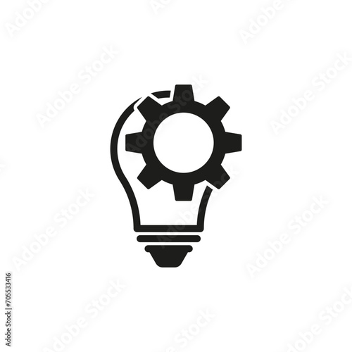 Lamp bulb with gear icon. Working idea symbol. Vector illustration. EPS 10.