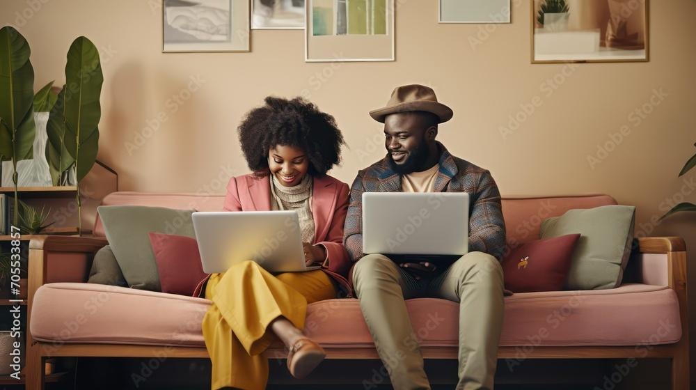couple sitting on the sofa with laptop couple sitting on the sofa with laptop