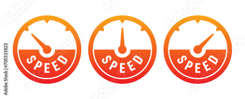 orange-red round speedometer. 3 step circular speedometer