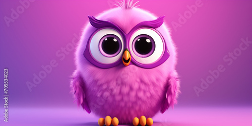 A purple bird with a purple bird on it, Cute plush bird solid, A pink bird with big eyes and big eyes is on a pink background. 