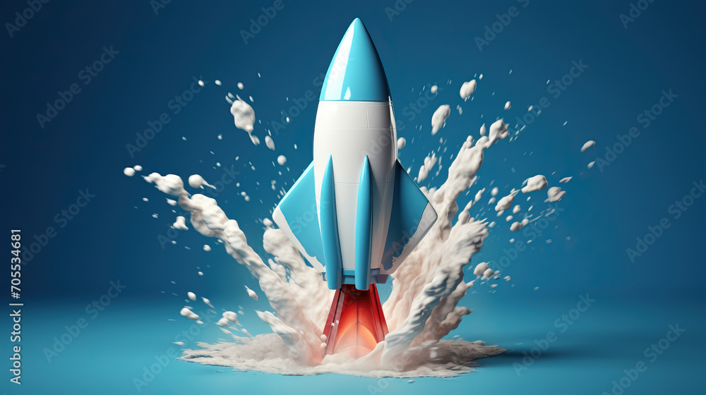 Splash of milk in the form of a rocket shape, with a clipping path. 3D illustration