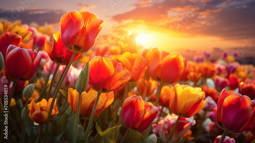 tulips at sunset