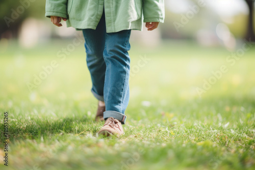A playful boy walks through a green meadow and enjoys a carefree summer day.