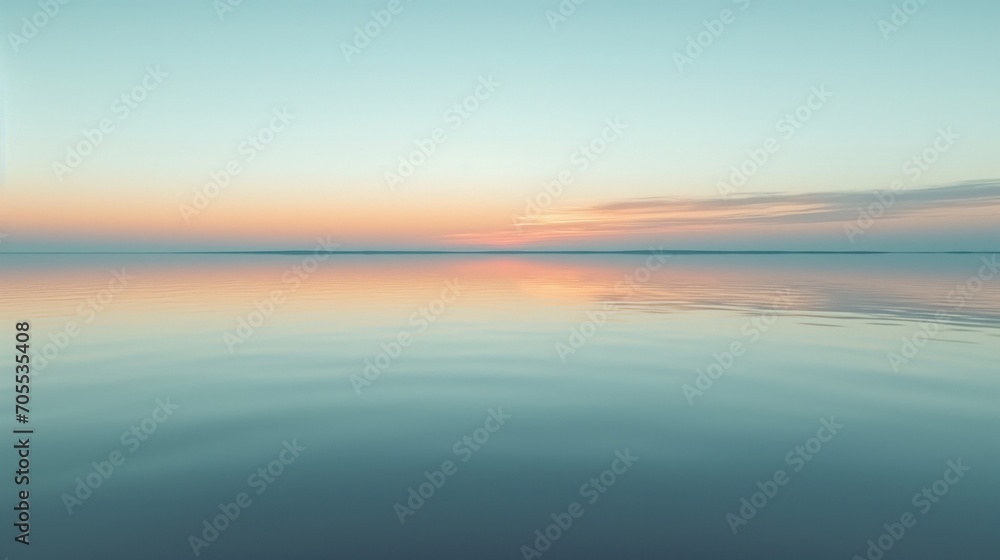 Inspirational photo background of a calm misty lake with sunset reflections in the water creating a dreamy, ethereal atmosphere. Generative AI
