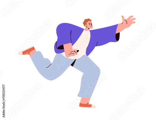 Determined character running forward to aim, goal. Angry serious man rushing ...