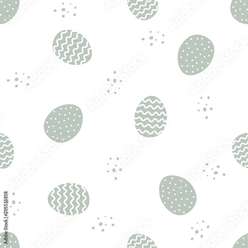 Seamless vector pattern for easter day. Cute eggs on white background in pastel blue colors. . Vector illustration