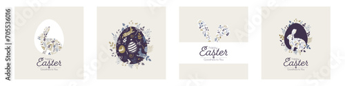 Happy Easter card set. Modern design in pastel colors.