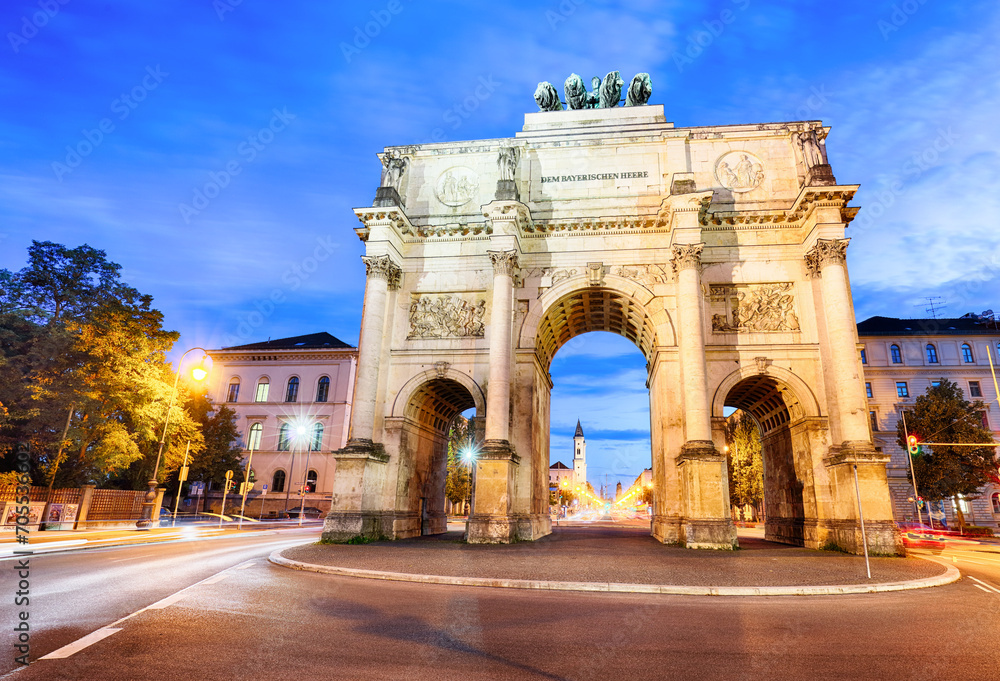 Siegestor (Victory Gate) triumphal arch in downtown Munich, Germany
