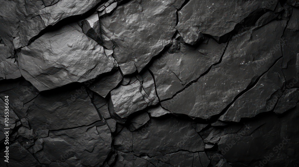 A textured black stone background crafted from the rough, dark grey surface of a mountain, complete with cracks and ample space for creative design A textured black stone background crafted from the rough, dark grey surface of a mountain, complete with cracks and ample space for creative design