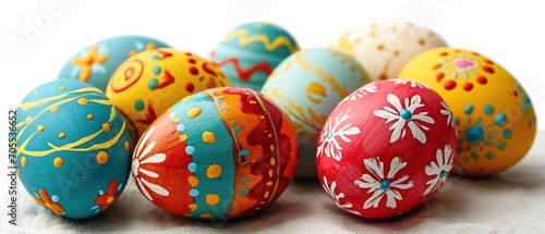 Colourful hand painted easter eggs. Colorful easter eggs on isolated white background.