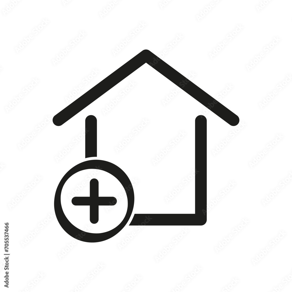 Add home icon. Plus with house icon. Vector illustration. EPS 10. Add home icon. Plus with house icon. Vector illustration. EPS 10.