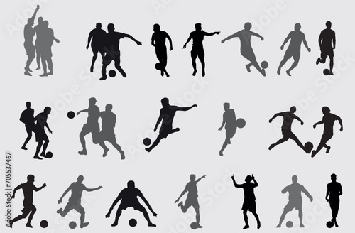 soccer player silhouette illustration. vector set of football players